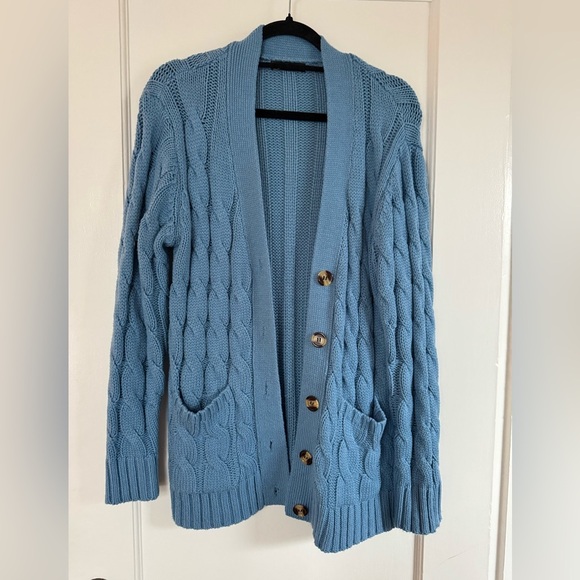 PrettyGarden Sweaters - Cozy Blue Cable Knit Cardigan
